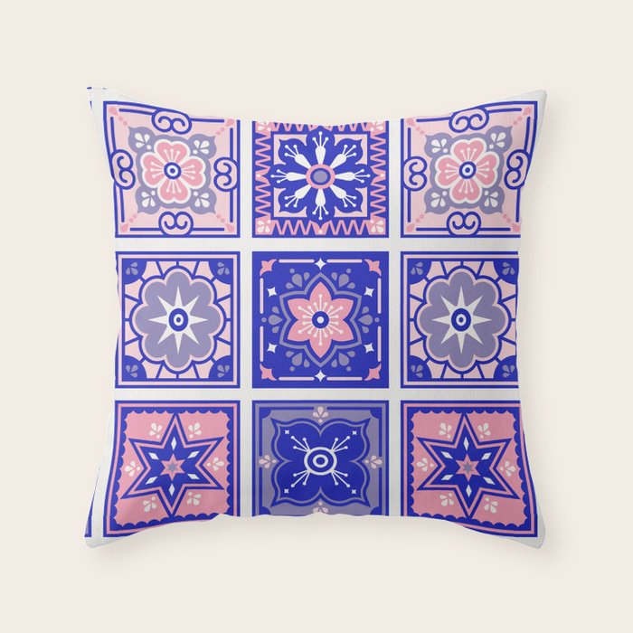 Talavera Mexican Tile - Pink & Periwinkle Palette Throw Pillow Gallery Image 6