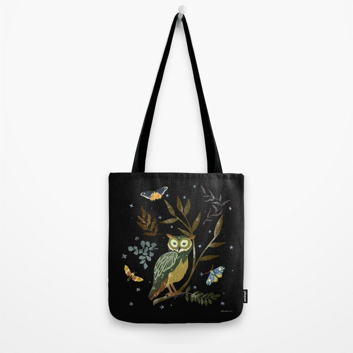 Moonlit Owl and Fluttering Moths Tote Bag Gallery Image 2