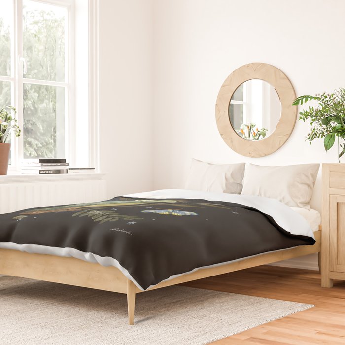 Moonlit Owl and Fluttering Moths Duvet Cover Gallery Image 2