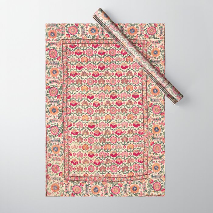 Vintage India Embroidered Textile, 17th Century Wrapping Paper Gallery Image 1