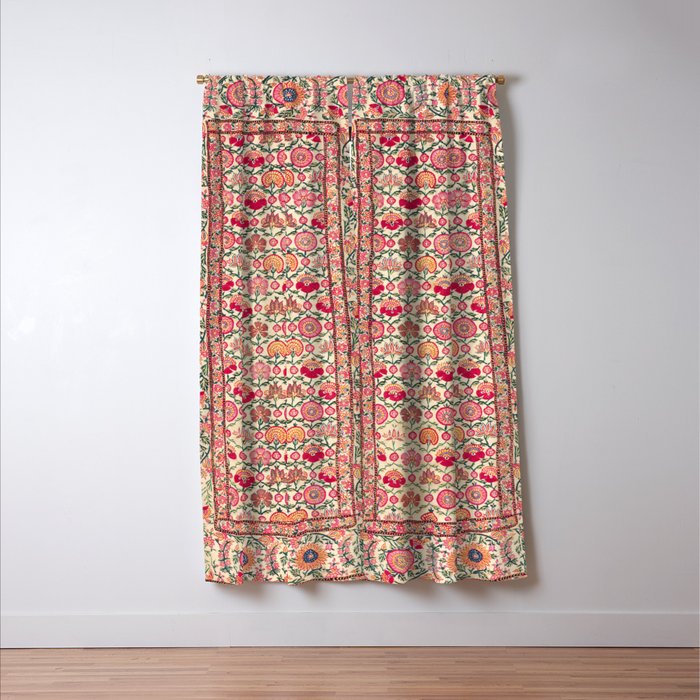 Vintage India Embroidered Textile, 17th Century Window Curtain Gallery Image 3