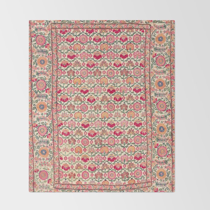 Vintage India Embroidered Textile, 17th Century Throw Blanket Gallery Image 2