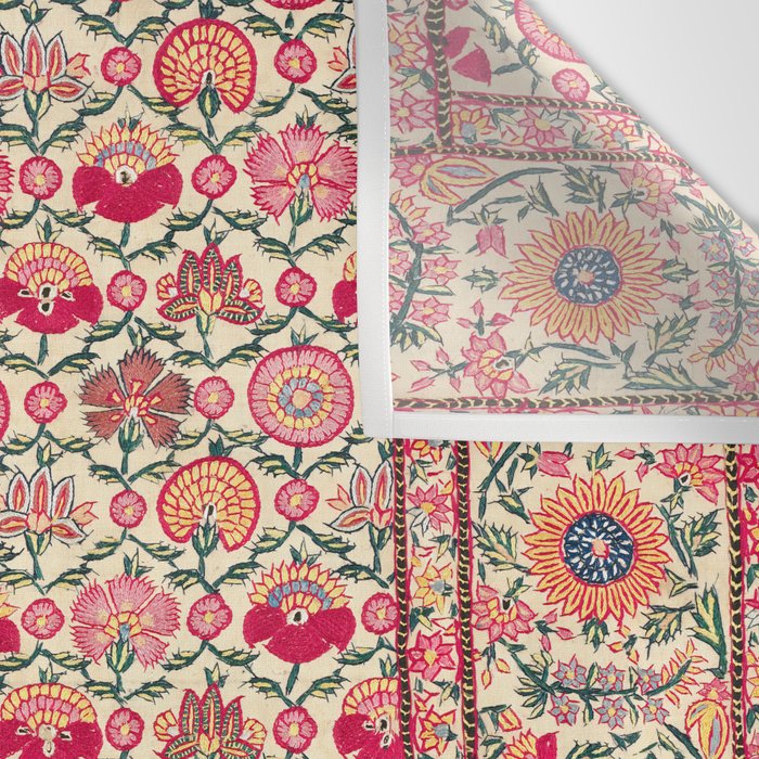 Vintage India Embroidered Textile, 17th Century Wall Tapestry Gallery Image 3