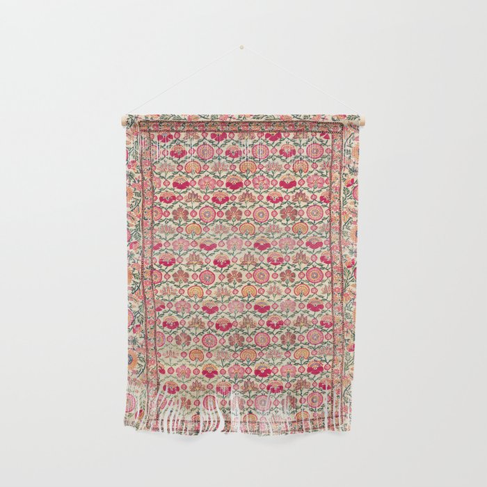 Vintage India Embroidered Textile, 17th Century Wall Hanging Gallery Image 1