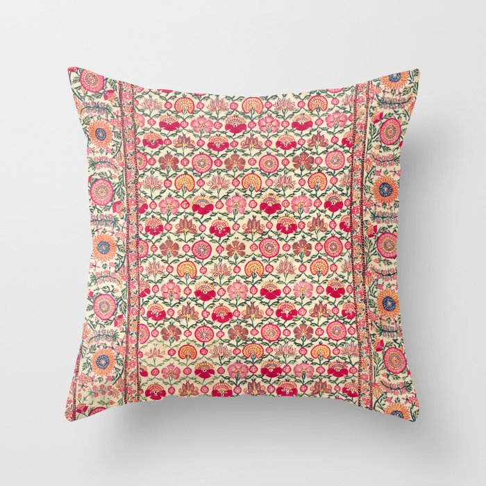 Vintage India Embroidered Textile, 17th Century Throw Pillow Gallery Image 1