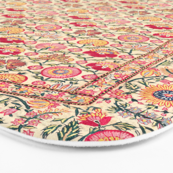 Vintage India Embroidered Textile, 17th Century Bath Mat Gallery Image 3