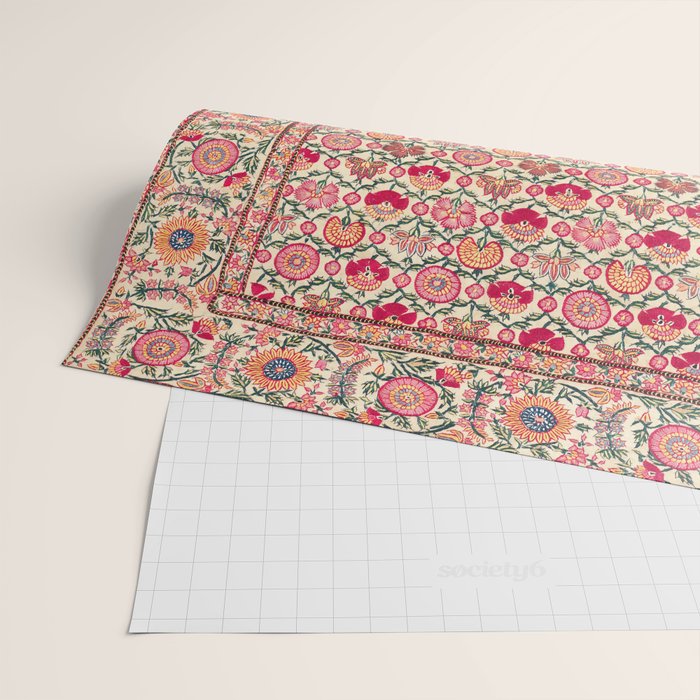 Vintage India Embroidered Textile, 17th Century Wrapping Paper Gallery Image 2