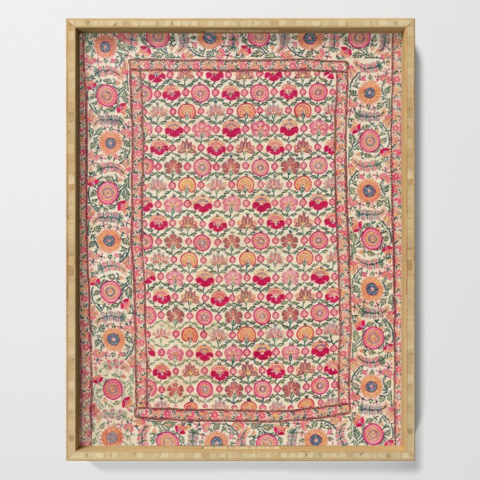 Vintage India Embroidered Textile, 17th Century Serving Tray Gallery Image 1