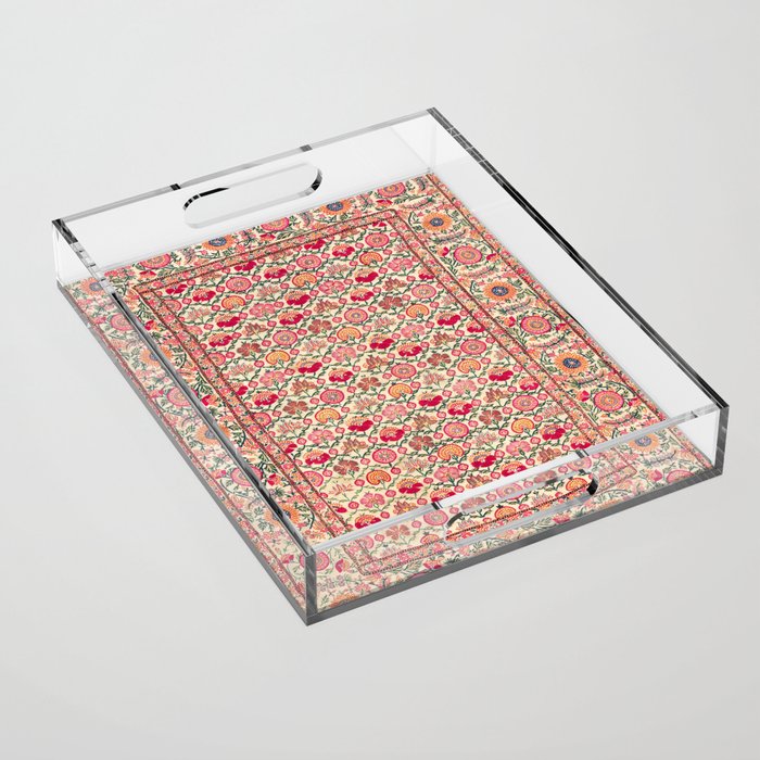 Vintage India Embroidered Textile, 17th Century Acrylic Tray Gallery Image 1