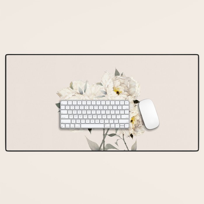 White Peonies Desk Mat Gallery Image 1