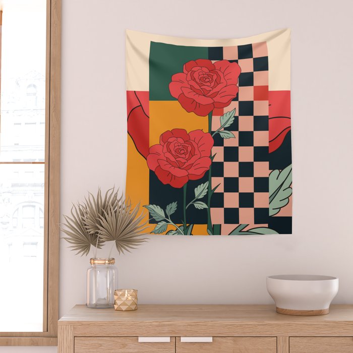 Red Roses 3 Wall Tapestry Gallery Image 2