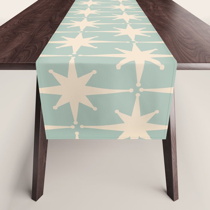 Atomic Age Retro 1950s Starburst Pattern in 50s Celadon Blue Green and Cream Table Runner Gallery Image 1