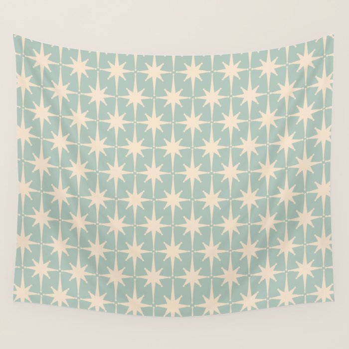 Atomic Age Retro 1950s Starburst Pattern in 50s Celadon Blue Green and Cream Wall Tapestry Gallery Image 4