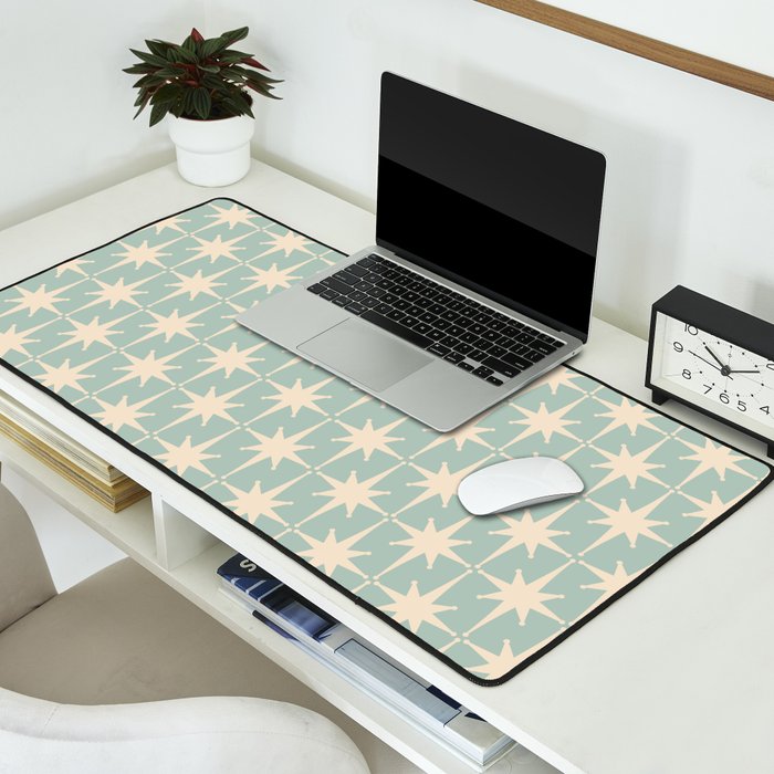 Atomic Age Retro 1950s Starburst Pattern in 50s Celadon Blue Green and Cream Desk Mat Gallery Image 2