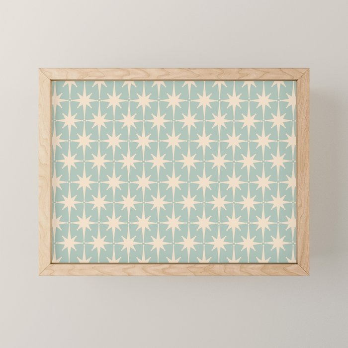 Atomic Age Retro 1950s Starburst Pattern in 50s Celadon Blue Green and Cream Mini Art Print Gallery Image 1