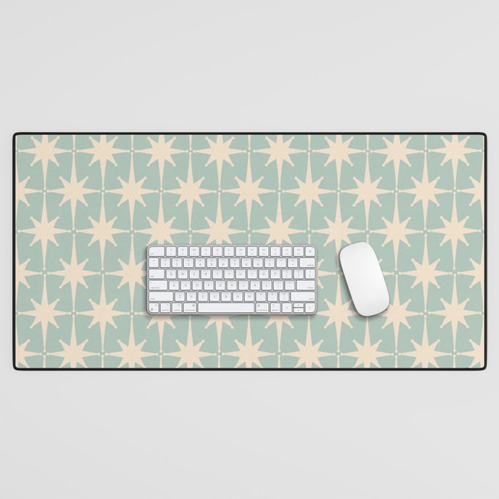Atomic Age Retro 1950s Starburst Pattern in 50s Celadon Blue Green and Cream Desk Mat Gallery Image 1