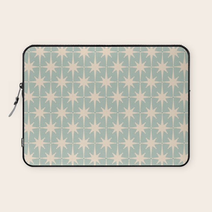 Atomic Age Retro 1950s Starburst Pattern in 50s Celadon Blue Green and Cream Laptop Sleeve Gallery Image 1