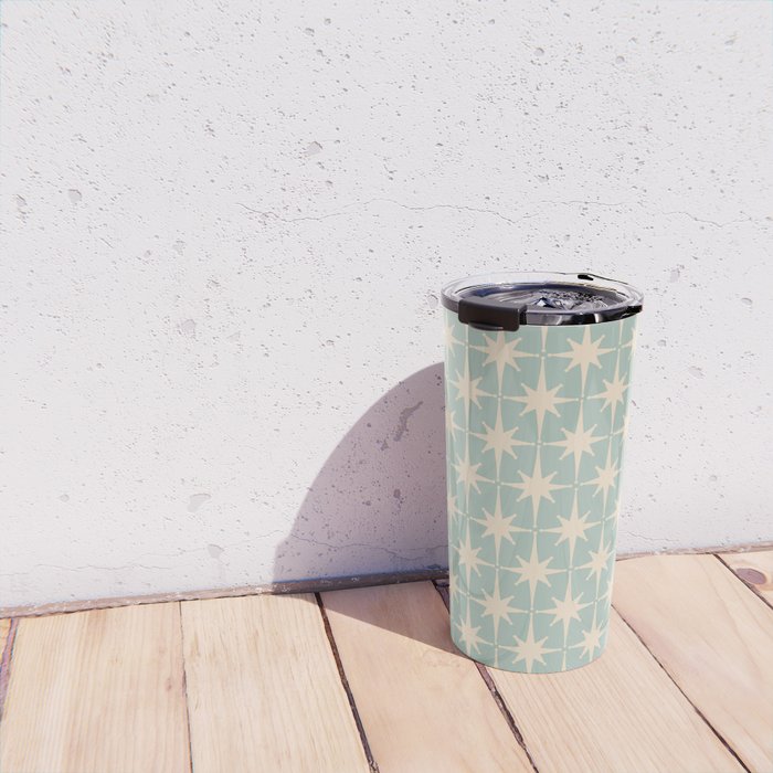Atomic Age Retro 1950s Starburst Pattern in 50s Celadon Blue Green and Cream Travel Mug Gallery Image 4