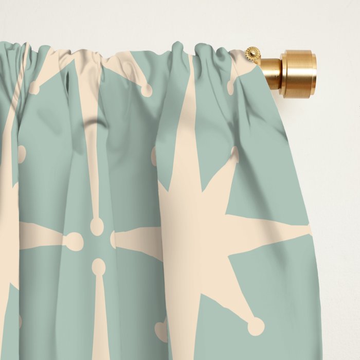 Atomic Age Retro 1950s Starburst Pattern in 50s Celadon Blue Green and Cream Window Curtain Gallery Image 2