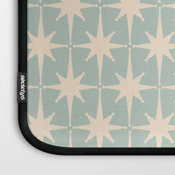 Atomic Age Retro 1950s Starburst Pattern in 50s Celadon Blue Green and Cream Laptop Sleeve Gallery Image 3