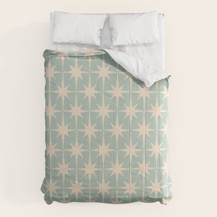 Atomic Age Retro 1950s Starburst Pattern in 50s Celadon Blue Green and Cream Comforter Gallery Image 6