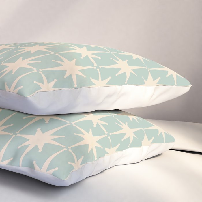 Atomic Age Retro 1950s Starburst Pattern in 50s Celadon Blue Green and Cream Pillow Sham Gallery Image 3