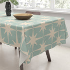 Atomic Age Retro 1950s Starburst Pattern in 50s Celadon Blue Green and Cream Tablecloth Gallery Image 3