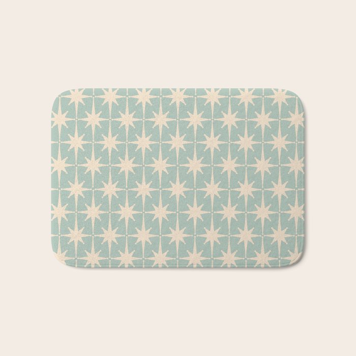 Atomic Age Retro 1950s Starburst Pattern in 50s Celadon Blue Green and Cream Bath Mat Gallery Image 1