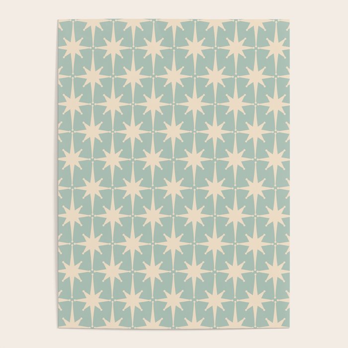 Atomic Age Retro 1950s Starburst Pattern in 50s Celadon Blue Green and Cream Poster Gallery Image 4