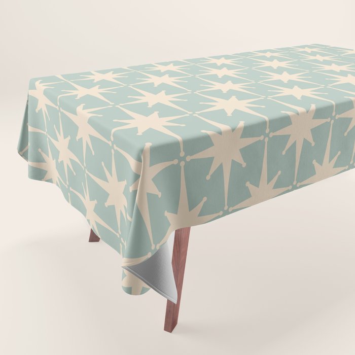 Atomic Age Retro 1950s Starburst Pattern in 50s Celadon Blue Green and Cream Tablecloth Gallery Image 1