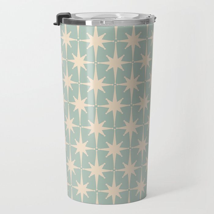 Atomic Age Retro 1950s Starburst Pattern in 50s Celadon Blue Green and Cream Travel Mug Gallery Image 3