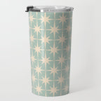 Atomic Age Retro 1950s Starburst Pattern in 50s Celadon Blue Green and Cream Travel Mug Gallery Image 3