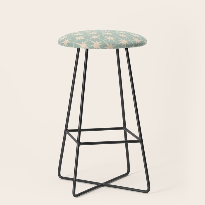 Atomic Age Retro 1950s Starburst Pattern in 50s Celadon Blue Green and Cream Stool Gallery Image 1