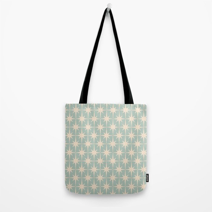 Atomic Age Retro 1950s Starburst Pattern in 50s Celadon Blue Green and Cream Tote Bag Gallery Image 2