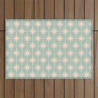Atomic Age Retro 1950s Starburst Pattern in 50s Celadon Blue Green and Cream Outdoor Rug Gallery Image 1