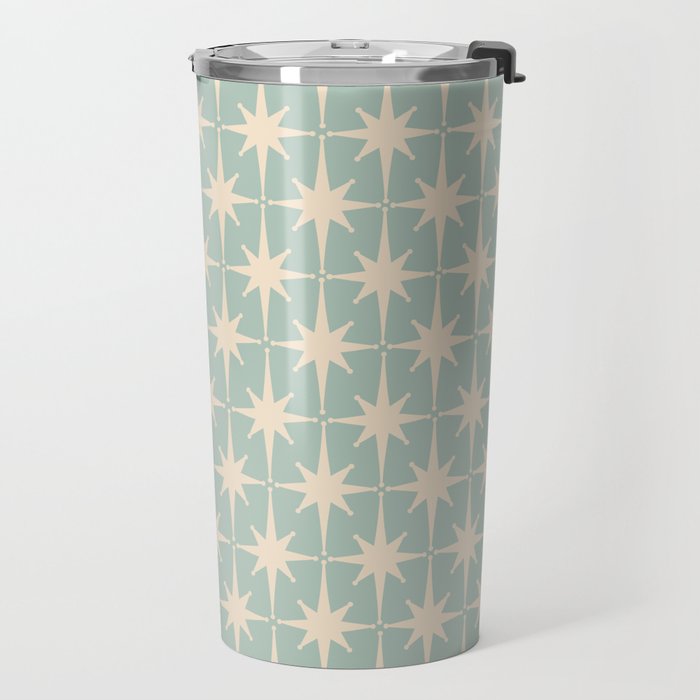 Atomic Age Retro 1950s Starburst Pattern in 50s Celadon Blue Green and Cream Travel Mug Gallery Image 2