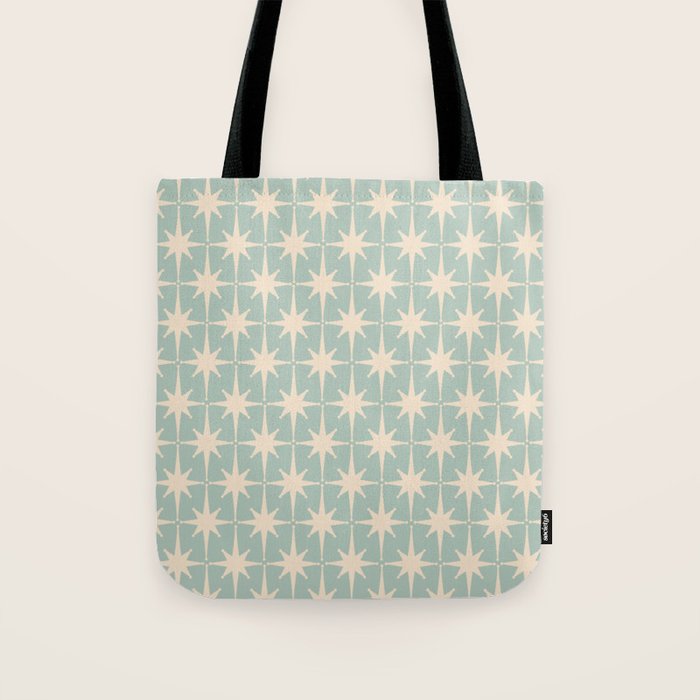 Atomic Age Retro 1950s Starburst Pattern in 50s Celadon Blue Green and Cream Tote Bag Gallery Image 1