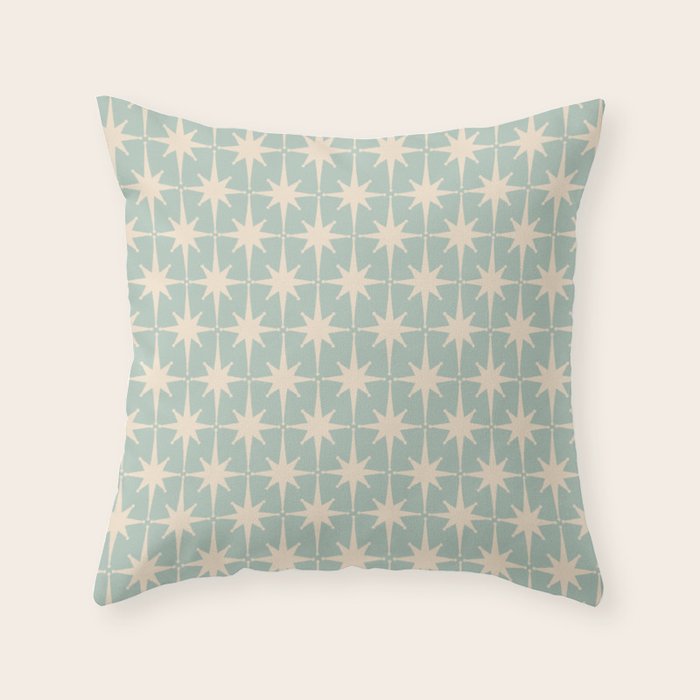Atomic Age Retro 1950s Starburst Pattern in 50s Celadon Blue Green and Cream Throw Pillow Gallery Image 6