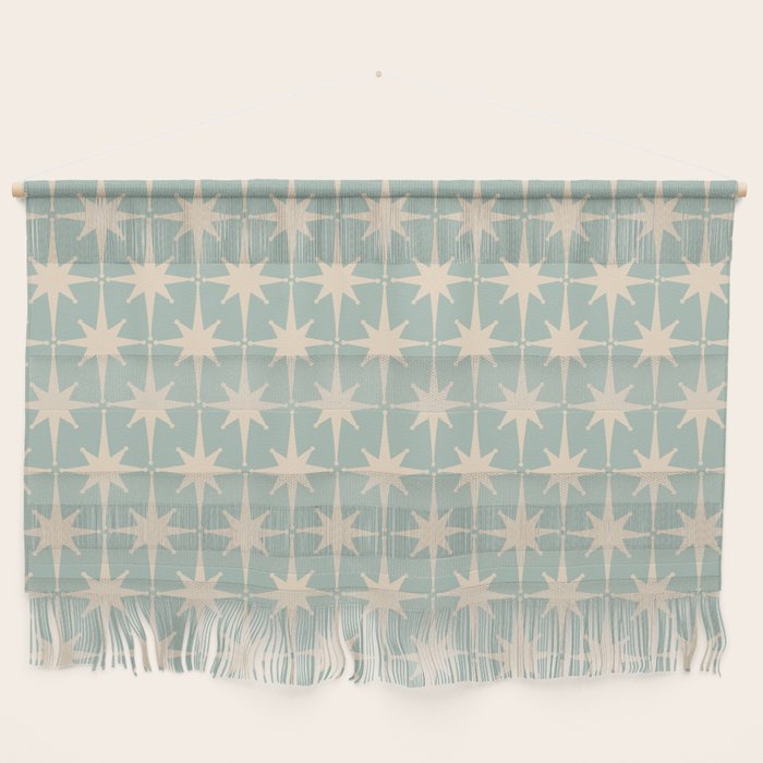 Atomic Age Retro 1950s Starburst Pattern in 50s Celadon Blue Green and Cream Wall Hanging Gallery Image 1