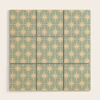 Atomic Age Retro 1950s Starburst Pattern in 50s Celadon Blue Green and Cream Wood Wall Art Gallery Image 1