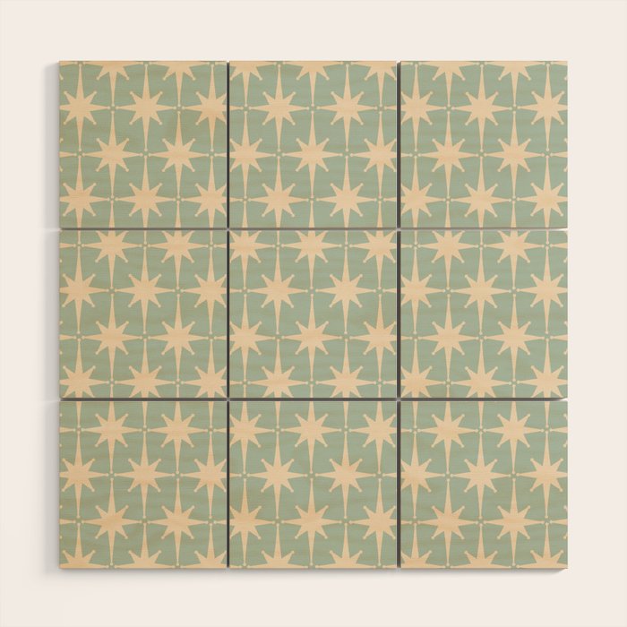 Atomic Age Retro 1950s Starburst Pattern in 50s Celadon Blue Green and Cream Wood Wall Art Gallery Image 1