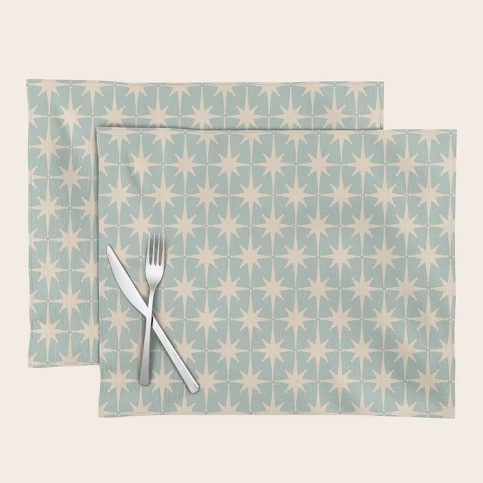 Atomic Age Retro 1950s Starburst Pattern in 50s Celadon Blue Green and Cream Placemat Gallery Image 1