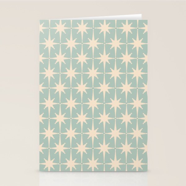 Atomic Age Retro 1950s Starburst Pattern in 50s Celadon Blue Green and Cream Stationery Card Gallery Image 2