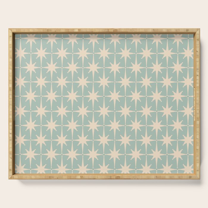 Atomic Age Retro 1950s Starburst Pattern in 50s Celadon Blue Green and Cream Serving Tray Gallery Image 1