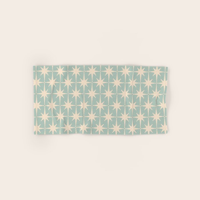 Atomic Age Retro 1950s Starburst Pattern in 50s Celadon Blue Green and Cream Bath Towel Gallery Image 1