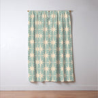 Atomic Age Retro 1950s Starburst Pattern in 50s Celadon Blue Green and Cream Window Curtain Gallery Image 3