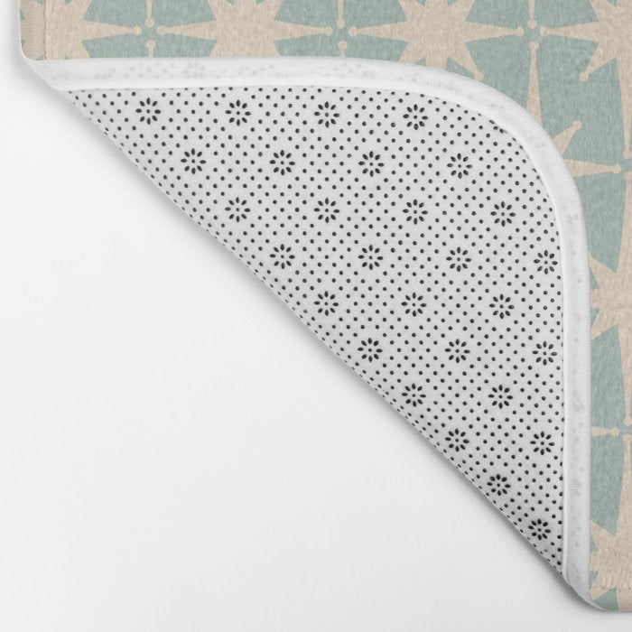 Atomic Age Retro 1950s Starburst Pattern in 50s Celadon Blue Green and Cream Bath Mat Gallery Image 2