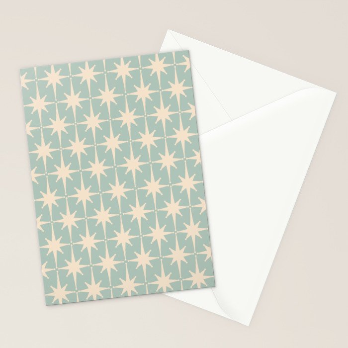 Atomic Age Retro 1950s Starburst Pattern in 50s Celadon Blue Green and Cream Stationery Card Gallery Image 2
