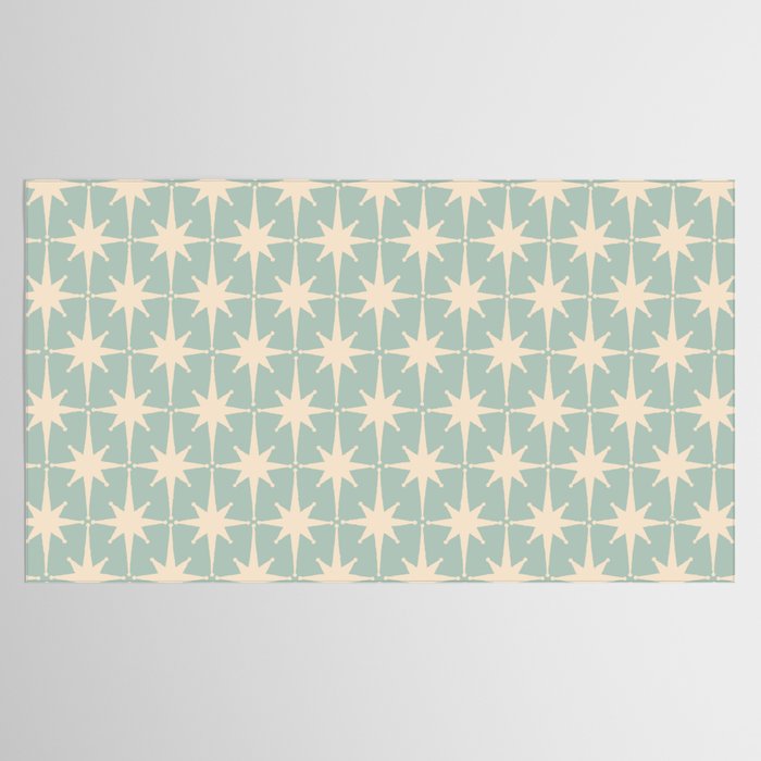 Atomic Age Retro 1950s Starburst Pattern in 50s Celadon Blue Green and Cream Tablecloth Gallery Image 2
