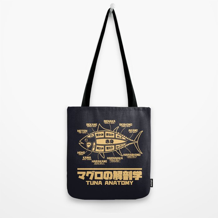Tuna Anatomy Japanese Maguro Sushi - Black Sand Tote Bag Gallery Image 2